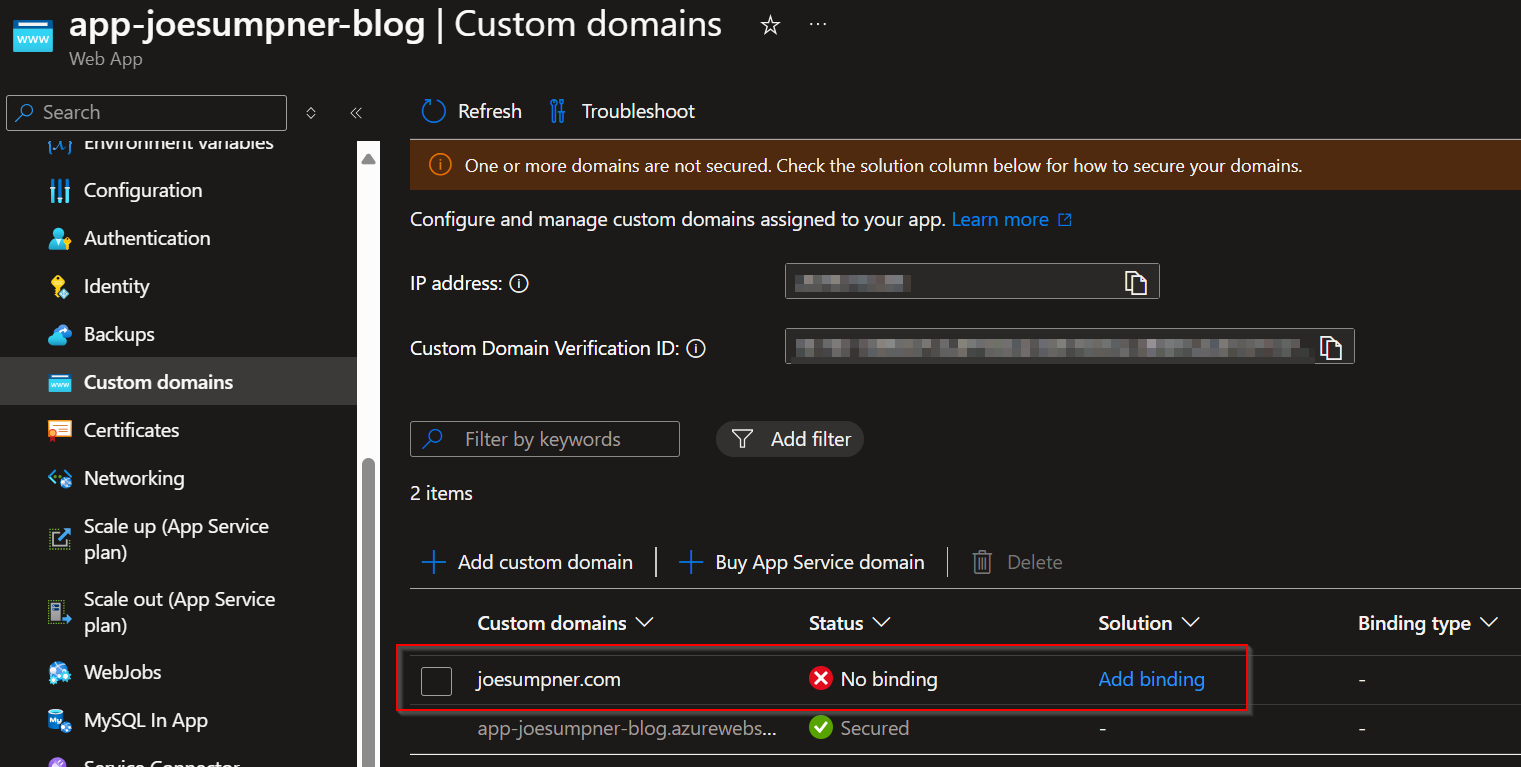 App service custom domain insecure