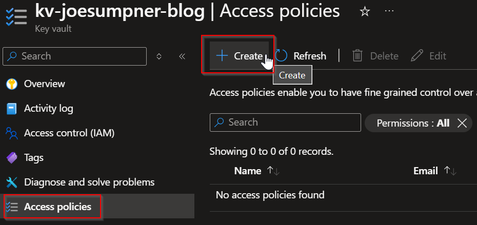 Key vault add access policy