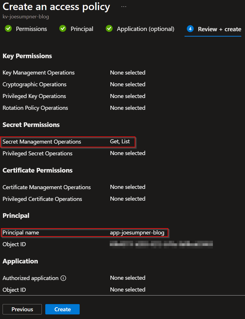 Key vault assign secret permissions to app