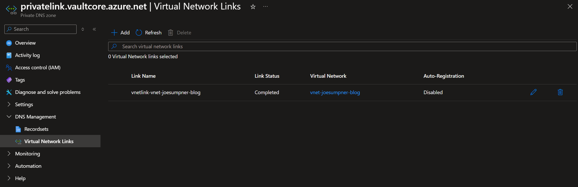 App service VNET link to key vault private DNS zone